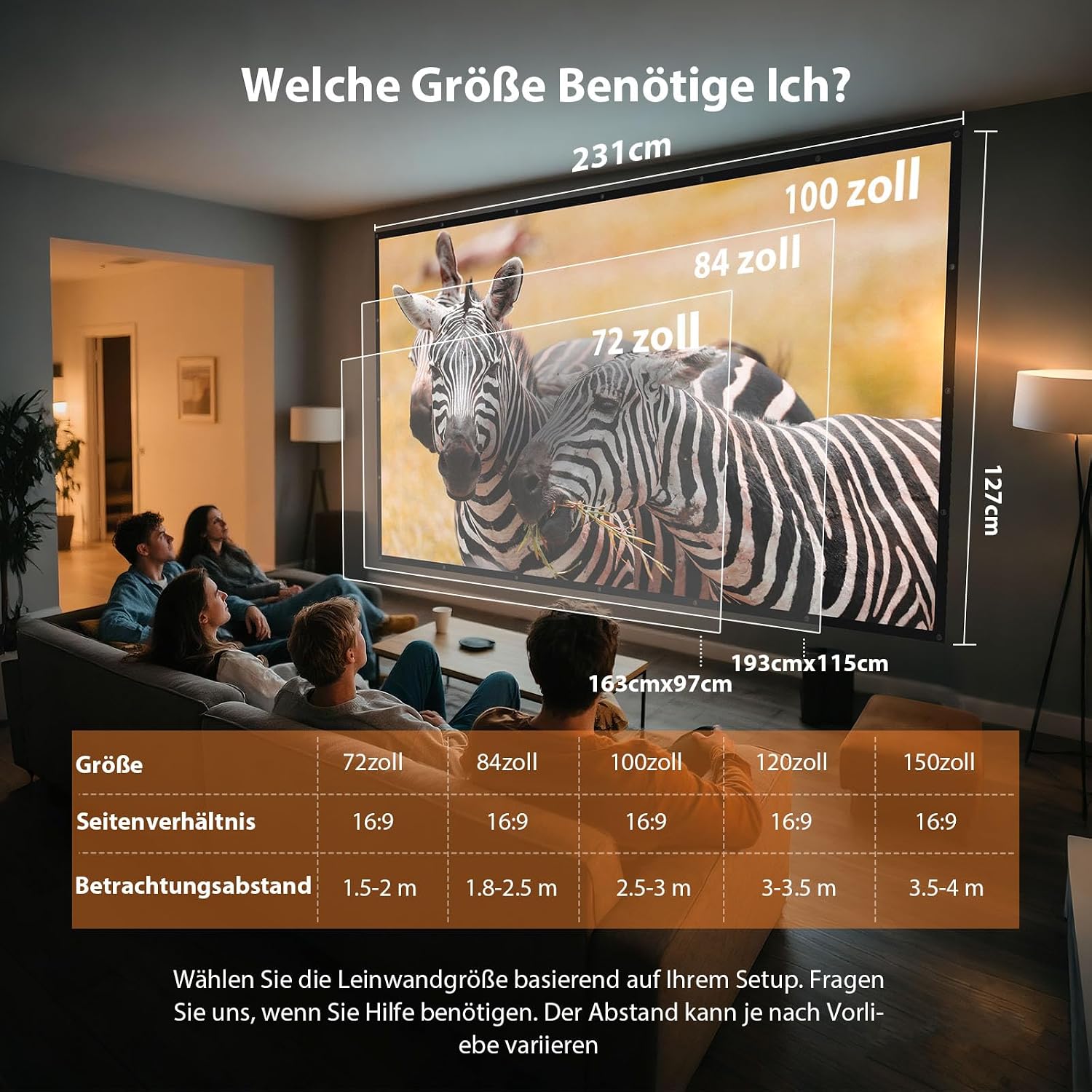 Detalle de VOOPVOR 120 Zoll Outdoor-Projektionsleinwand (16:9) – faltbar, schwarz, lichtundurchlässig, waschbar