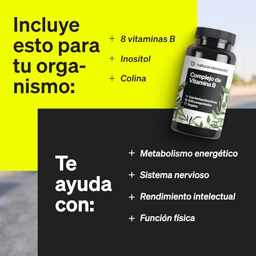 Thumbnail 3 de Natural Elements Vitamina B Complex + Cofactores (240 tabletas) con las 8 vitaminas B y apoyo con inositol y colina