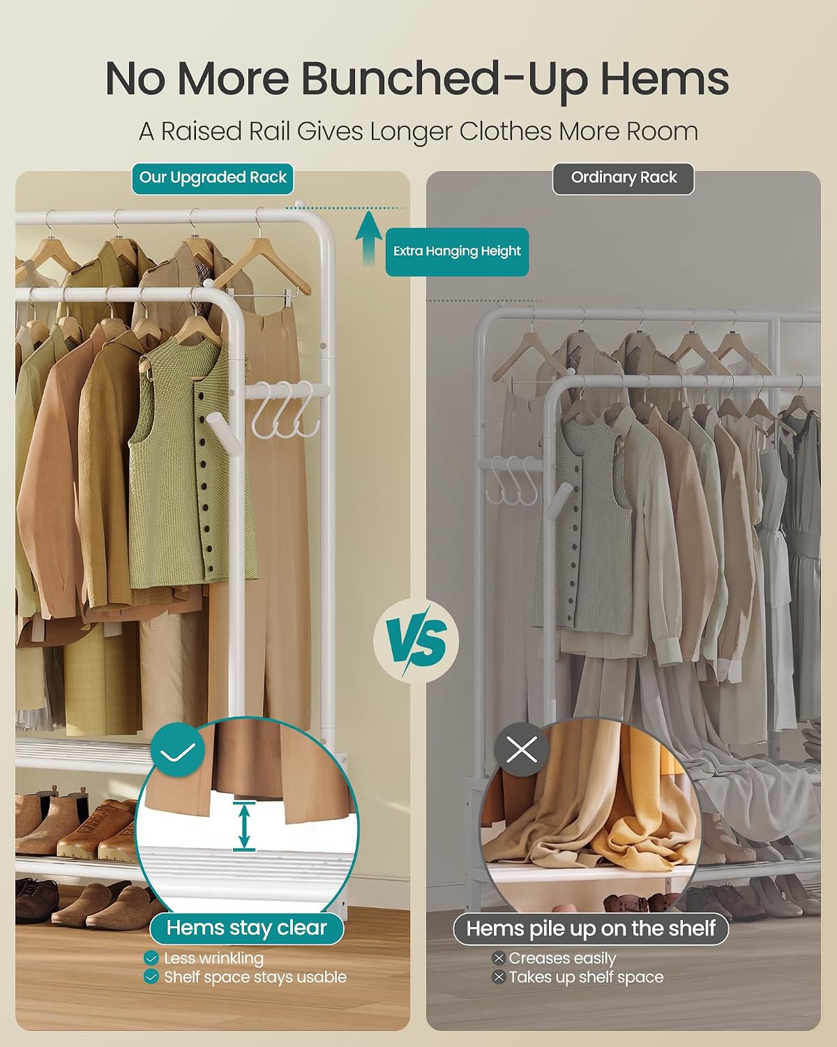Detalle 2 de SONGMICS HSR182WG01 Clothes Rail with 7 Shelves and 4 Hanging Rails, Matte White