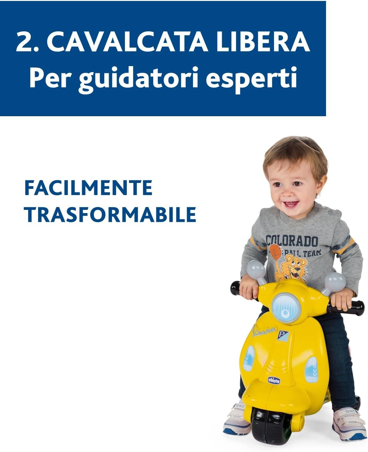 Detalle de Chicco Vespa Primavera per Bambini: moto cavalcabile con pannello elettronico e ruote removibili