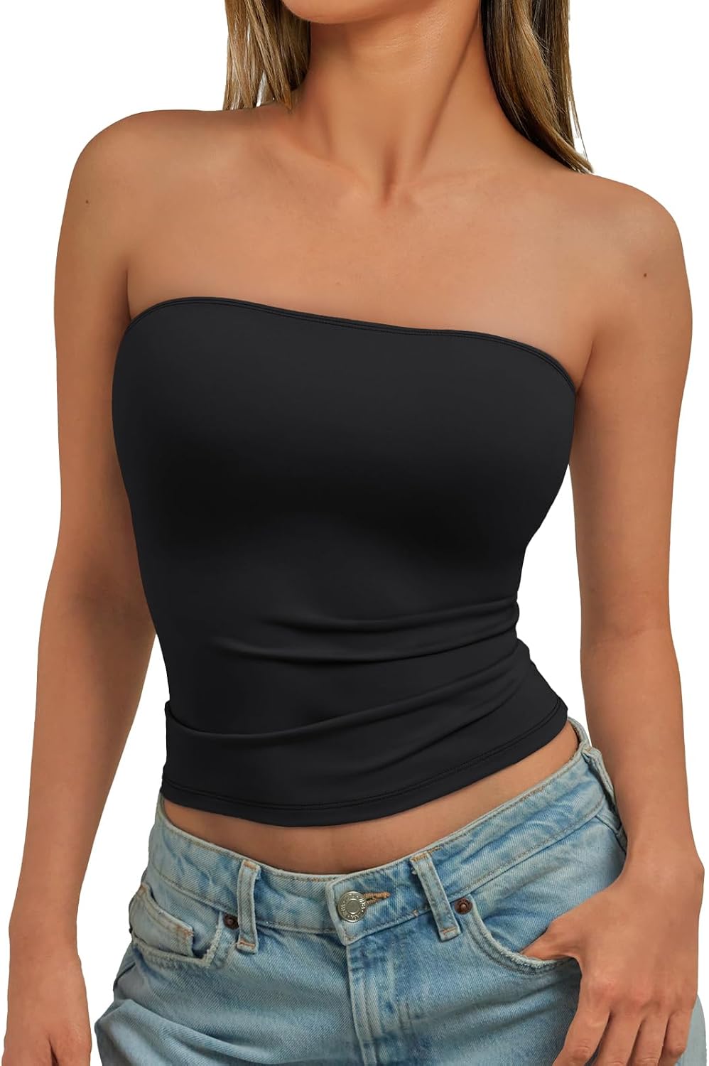 Detalle 2 de Trendy Queen Women’s Strapless Bandeau Crop Top (Y2K Seamless-Feel)