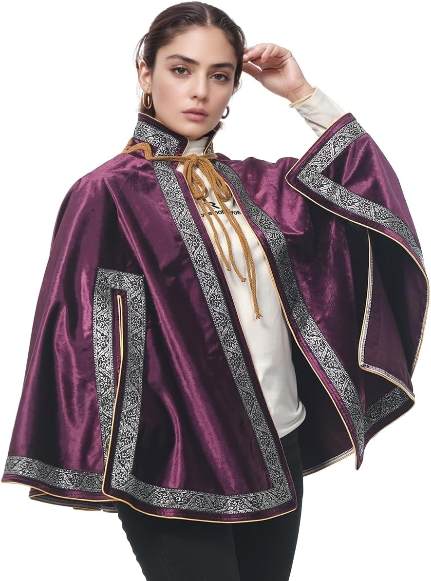 Detalle de UniqKaliber Cape médiévale demi-épaules steampunk – châle Renaissance à lacets pour costume