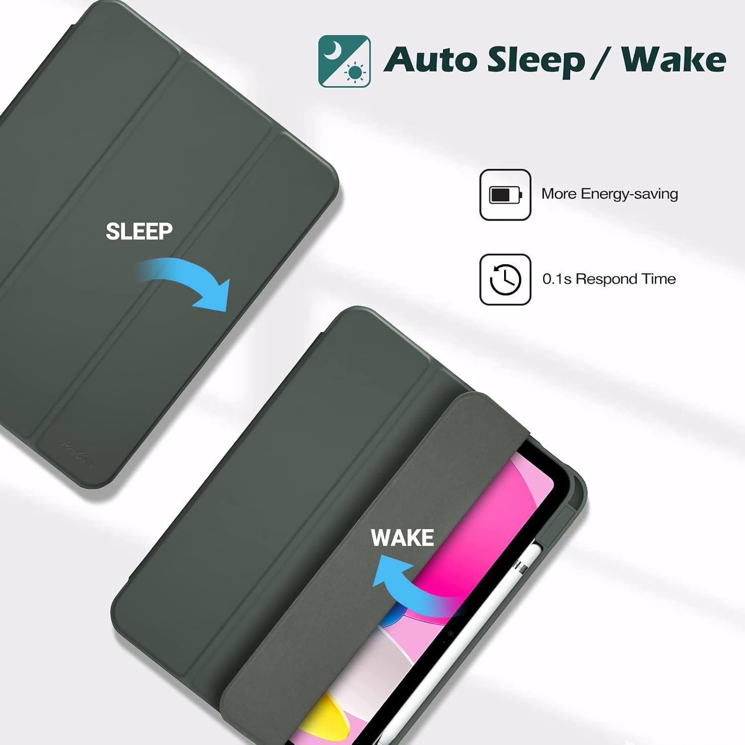 Detalle 2 de ProCase Smart Case Hülle für iPad 10./11. Generation (A16, 2022–2025) mit Stifthalter – Olivgrün