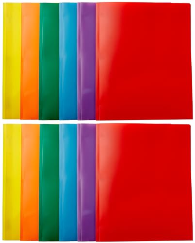 Amazon Basics Heavy Duty Plastic Folders with 2 Pockets (12-Pack) in Assorted Colors