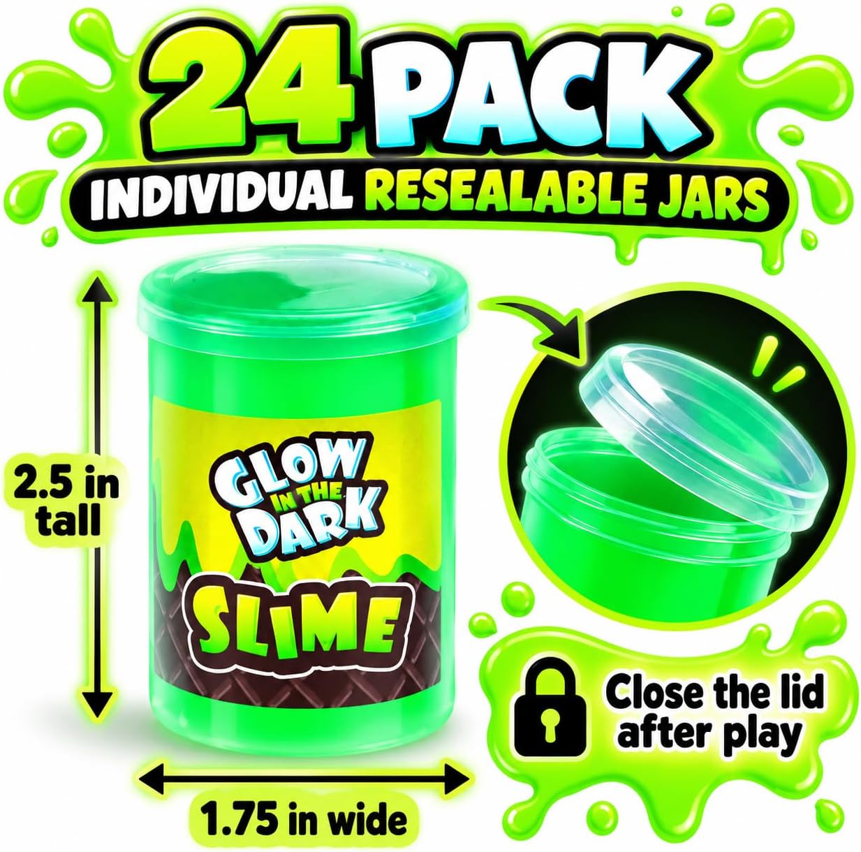 Detalle 2 de Playbees Glow in the Dark Slime Party Favors, 24-Pack Neon Colors
