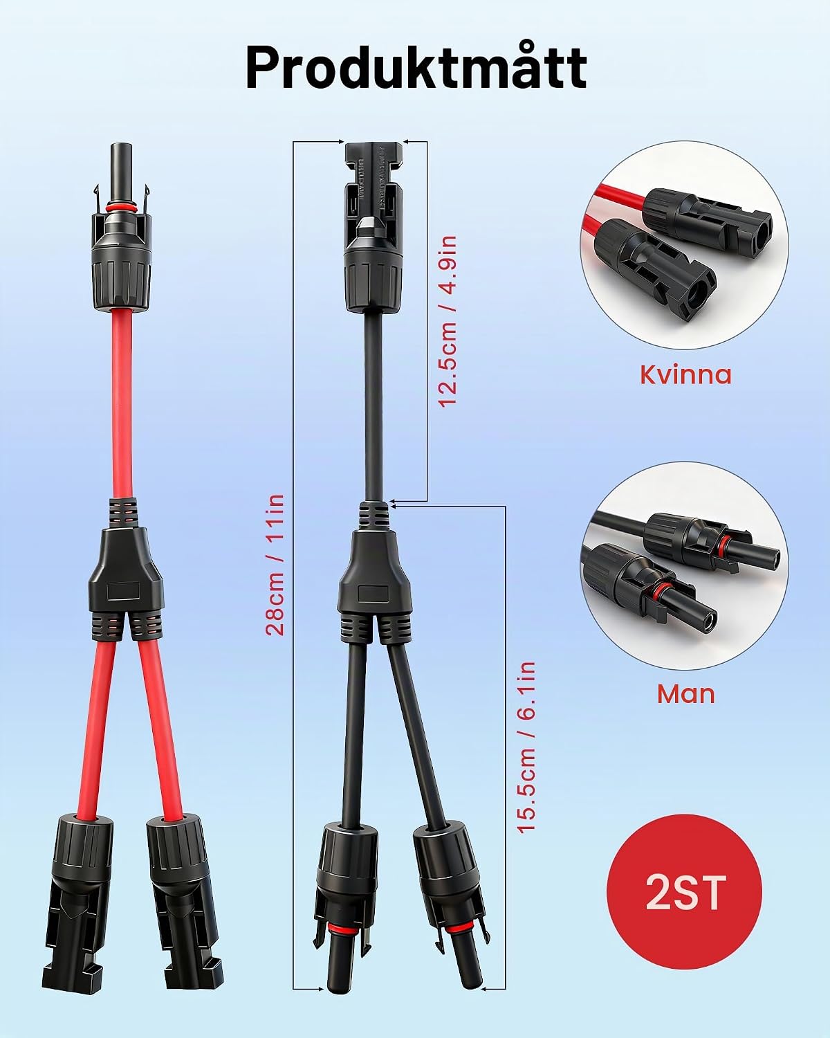 Detalle de Binamao Y-fördelare för solpaneler, 1000 V DC, 30 A och 4 mm²