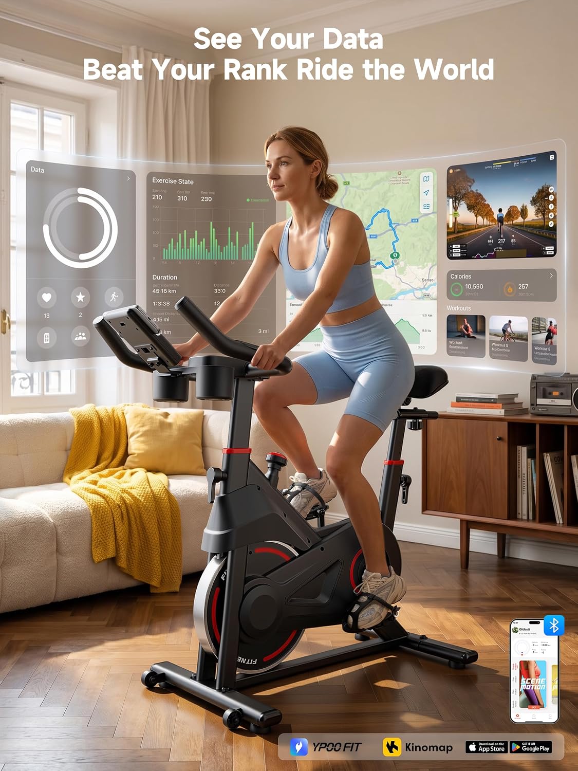 Thumbnail 6 de YPOO BC711 Exercise Bike with 6-Way Adjustment, App Connectivity and Belt Drive