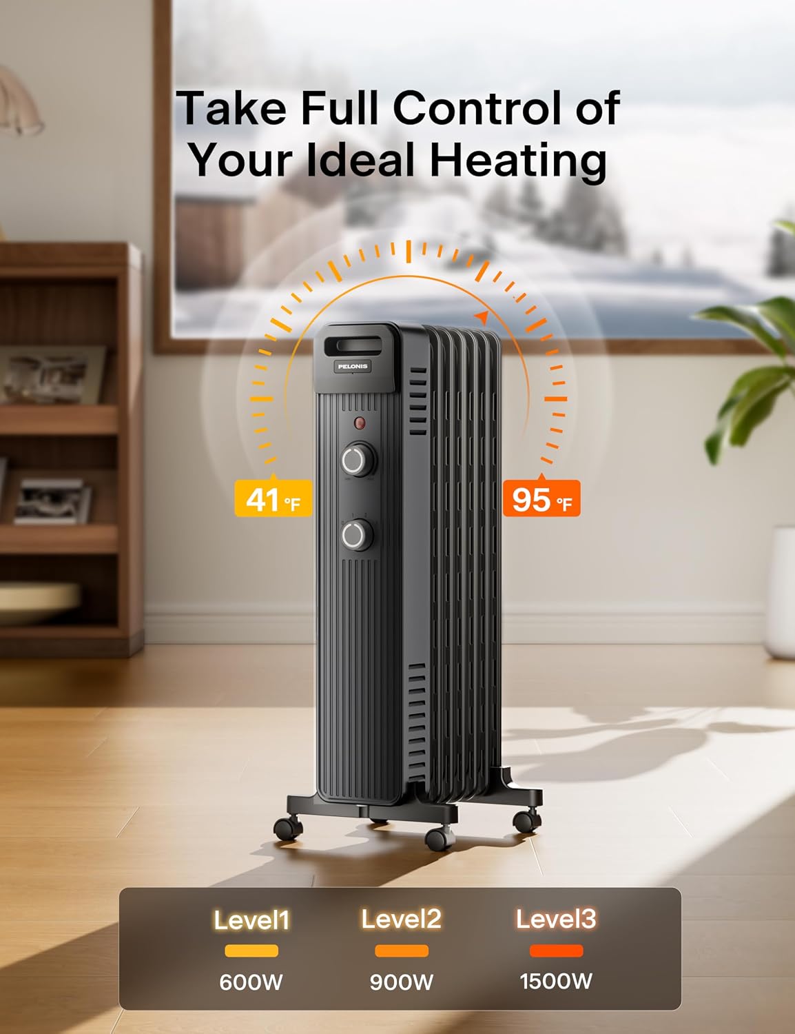 Thumbnail 6 de PELONIS PSHO15M2AUB Oil-Filled Radiant Heater, 1,500W, 3 Heat Modes