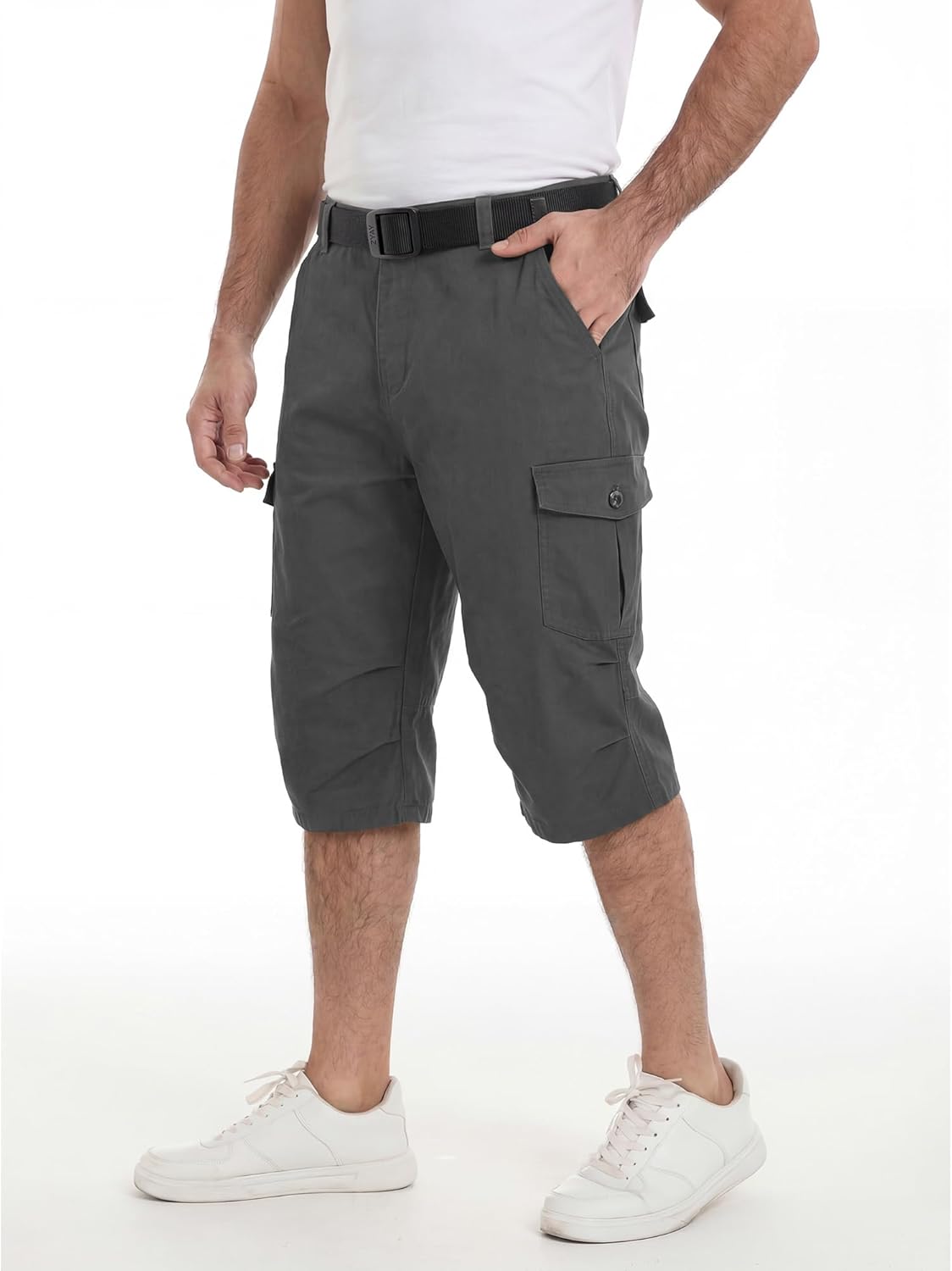 Thumbnail 1 de YYIDATON Herren Cargo 3/4 Shorts – Baumwolle, Oliv, Regular Fit
