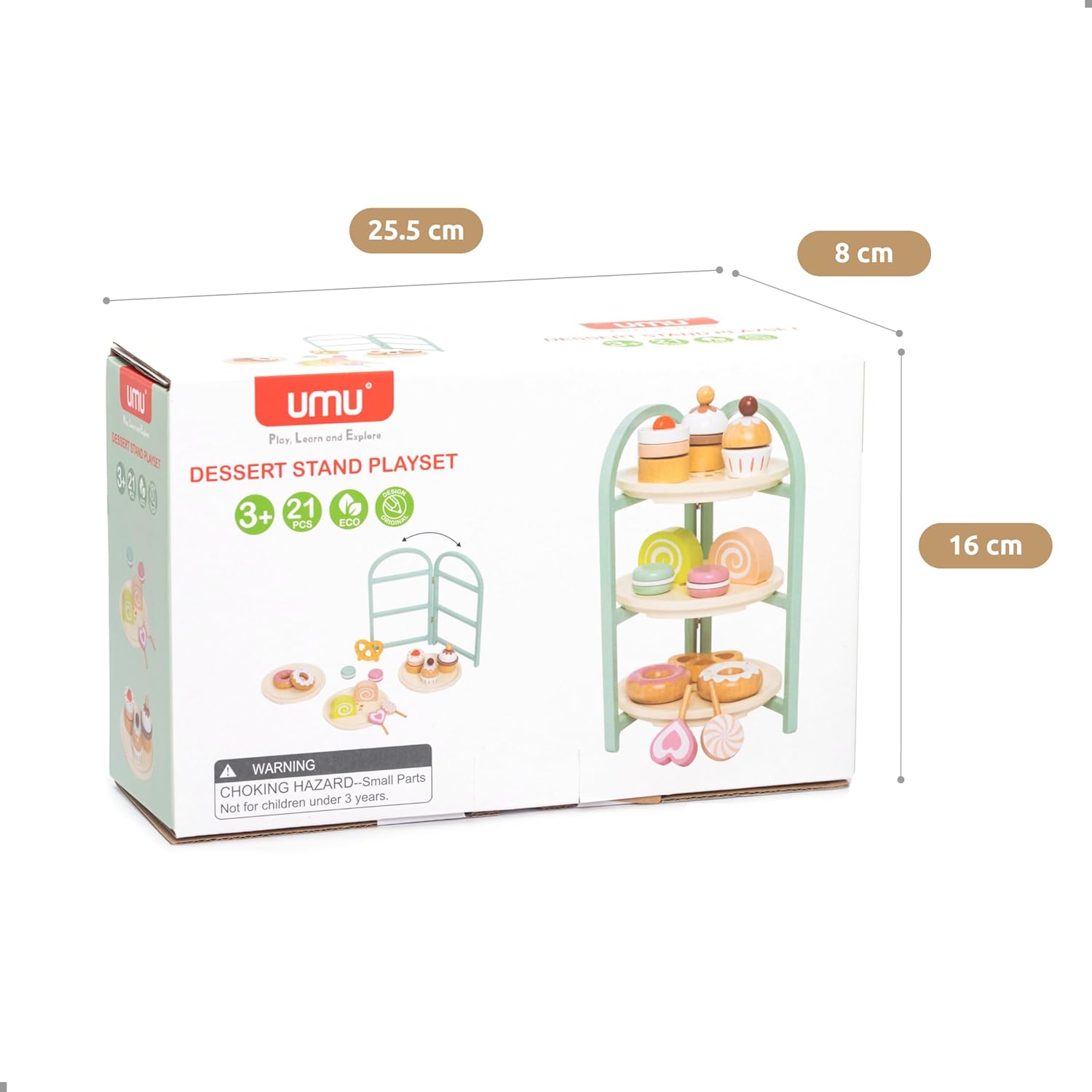Thumbnail 6 de UMU® Wooden Children's Kitchen Dessert Play Set with Stand – Safe, Classic Wooden Toy for Ages 3–6