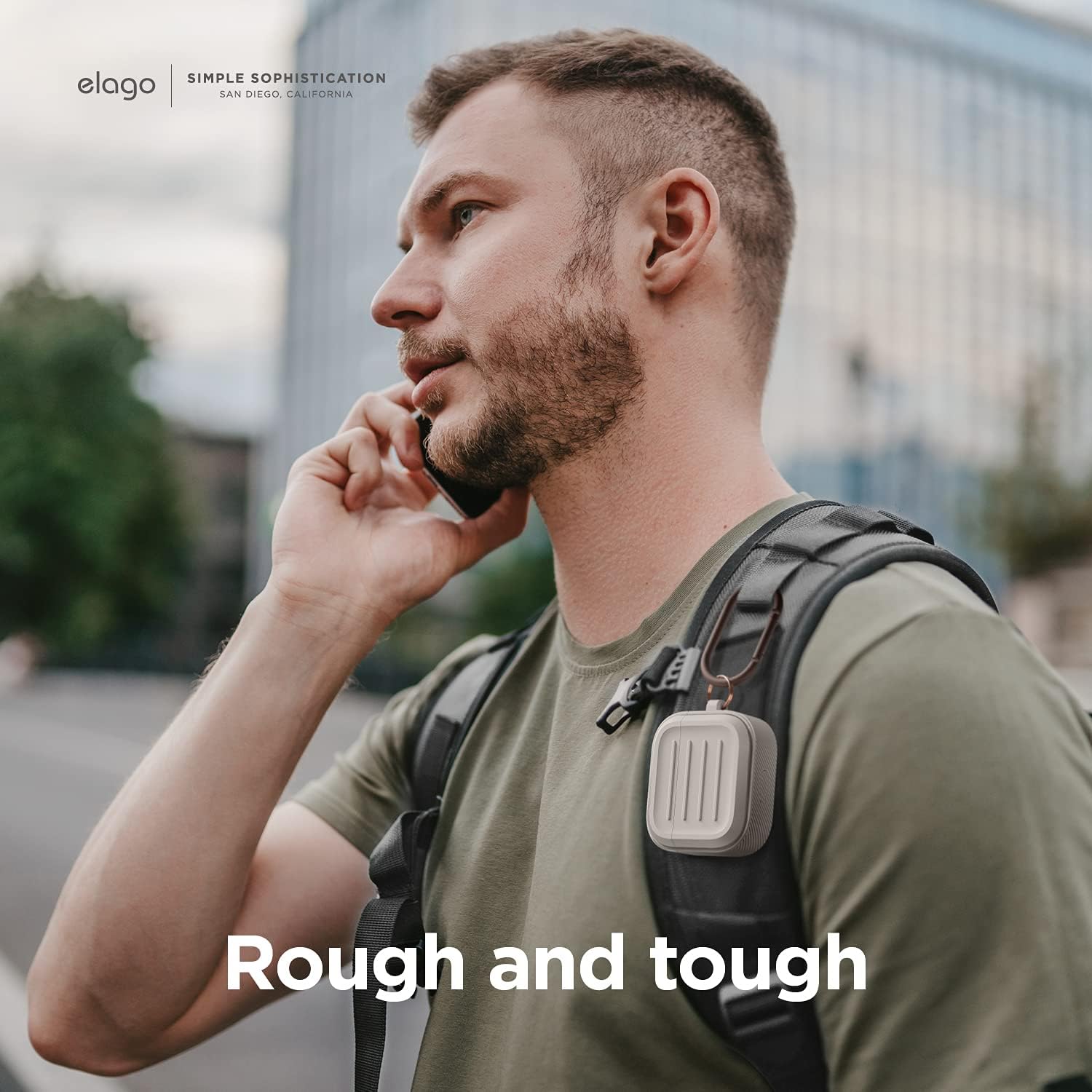 Detalle de elago Coque armée avec porte-clés pour AirPods 3 (Stone) : protection + recharge sans fil