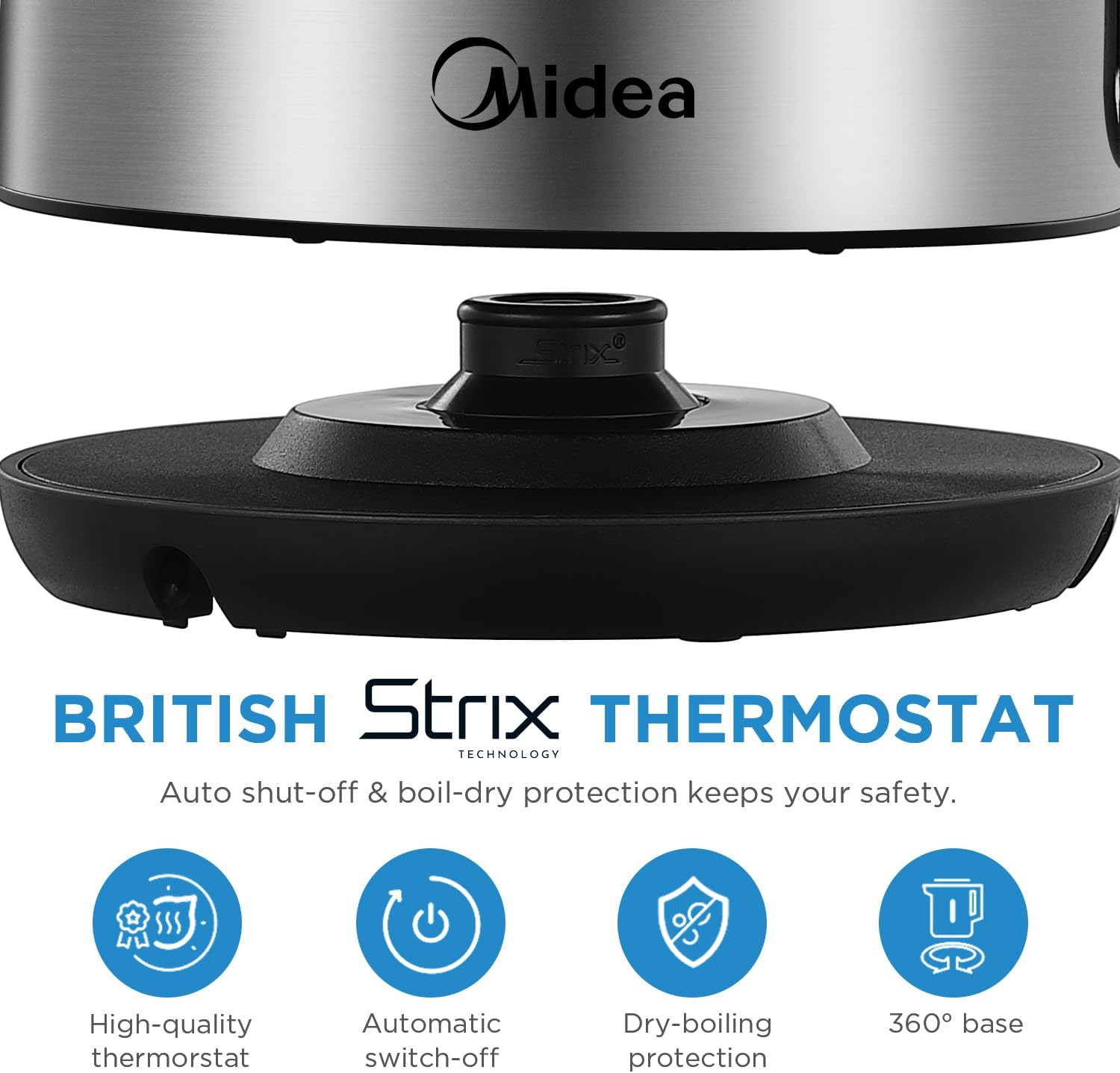 Thumbnail 3 de Midea Electric Kettle 3000W Fast Boil 1.7L Stainless Steel with LED Indicator & Removable Filter
