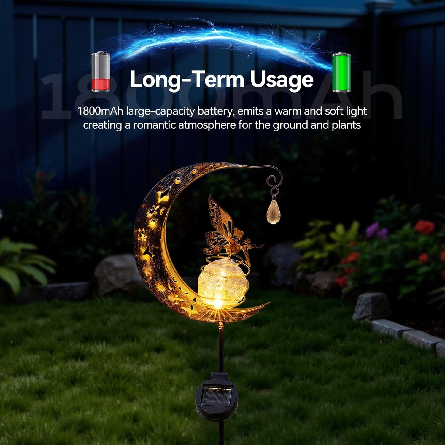Thumbnail 5 de Warmiehomy Retro Moon Solar Garden Lights (Waterproof, Dual Mode) with Cracked Glass Ball & Water Drop Pendant
