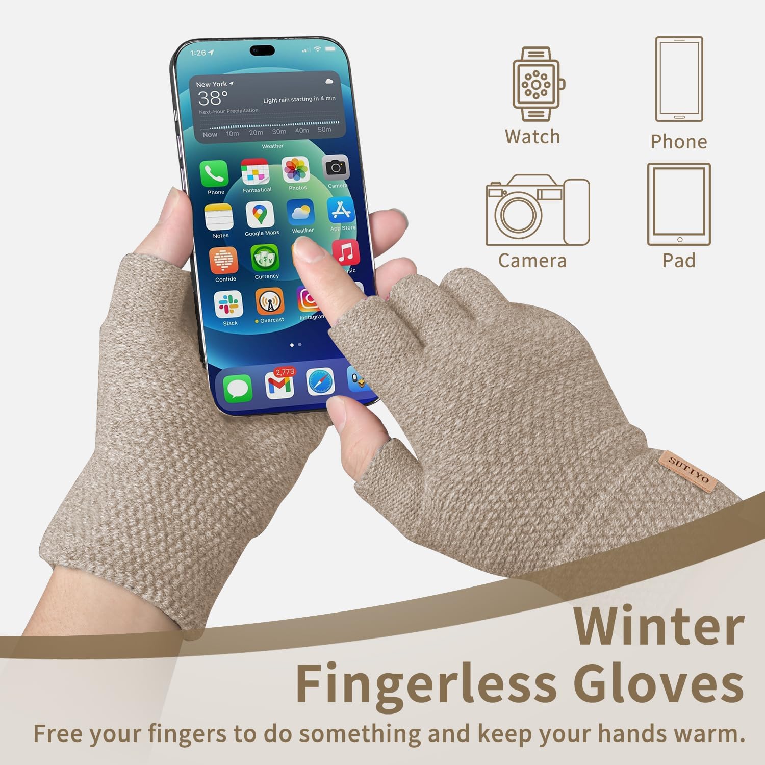 Detalle 2 de SUTIYO Fingerless Winter Gloves for Driving