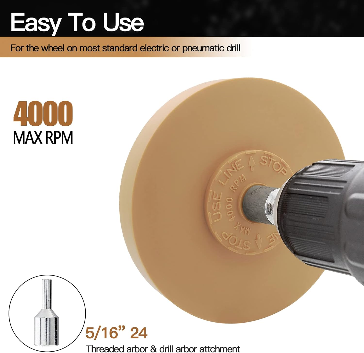 Detalle de Tucana Rubber Eraser Wheel — 4-inch Decal and Adhesive Removal Tool (Pair) with Drill Adapter