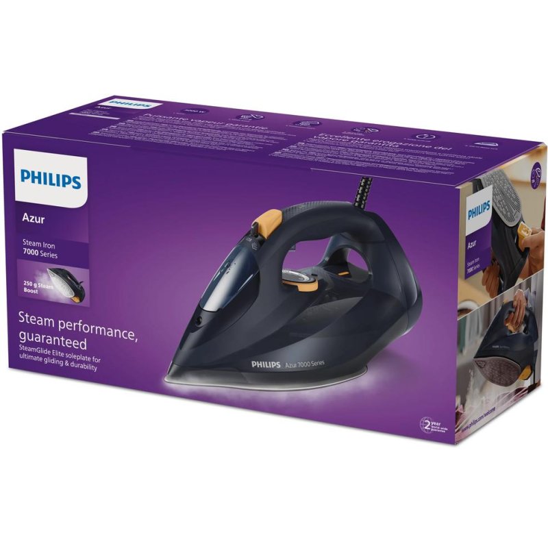 Detalle de Plancha a vapor Philips 7000 series DST7060/20 con suela SteamGlide Elite, 3000 W