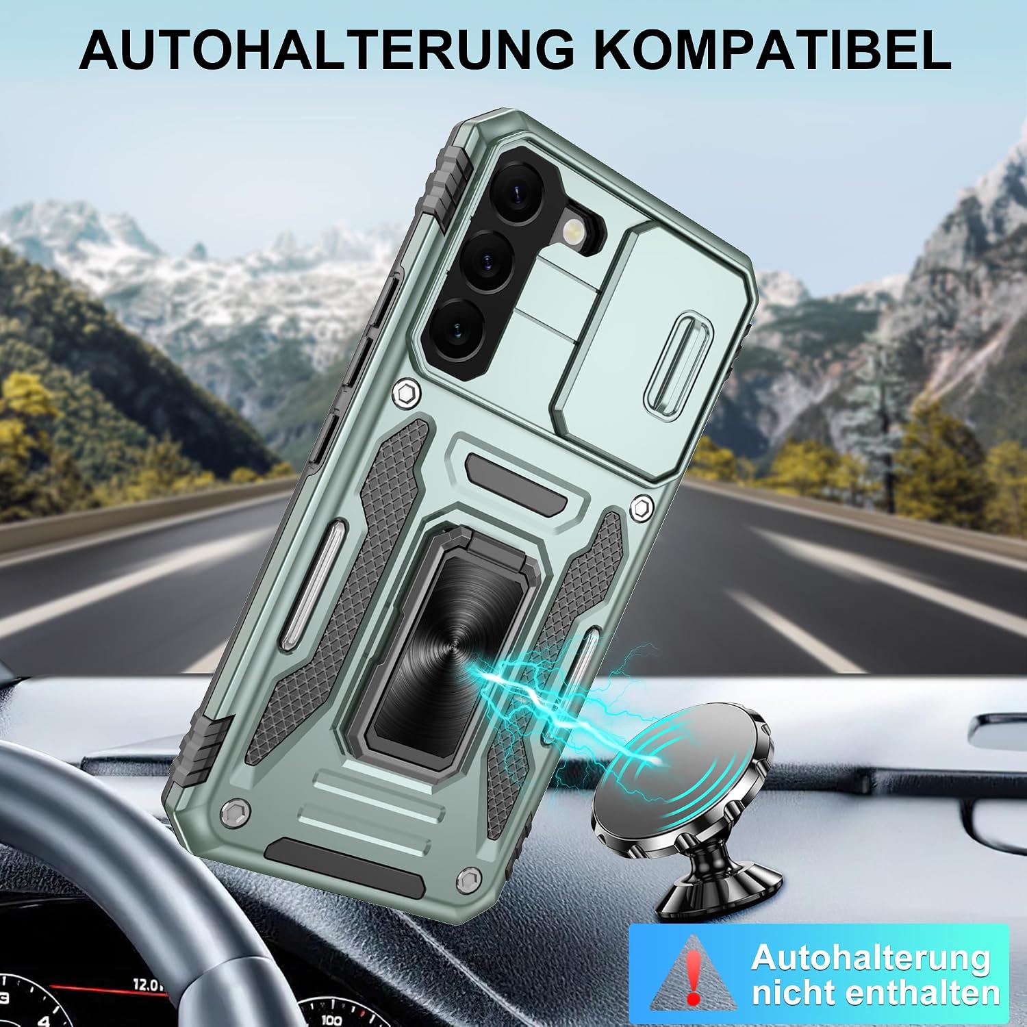 Detalle de Jshru Handyhülle für Samsung Galaxy S22 (6,1 Zoll) – stoßfeste Schutzhülle mit 360° Metall-Ring-Ständer, Kameraschutz und 2 Schutzfolien