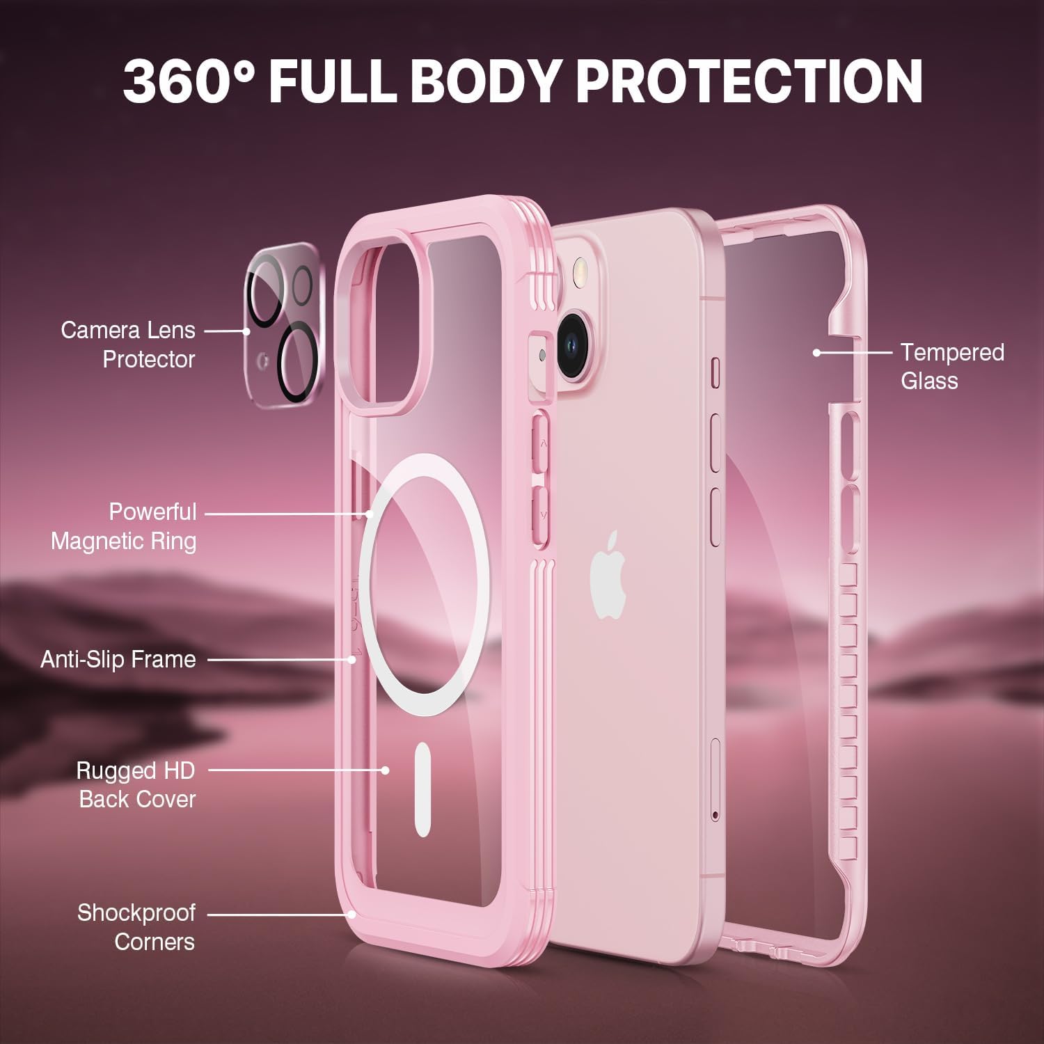 Detalle 2 de CENHUFO iPhone 15 6.1″ 360° magnetic protective case