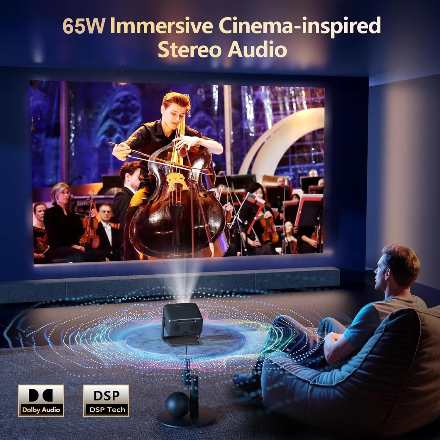 Detalle de GO2 Outdoor 4K Projector with 360° Stand — 4500 ANSI Brightness, 65W DoIby Audio, Built-in Apps