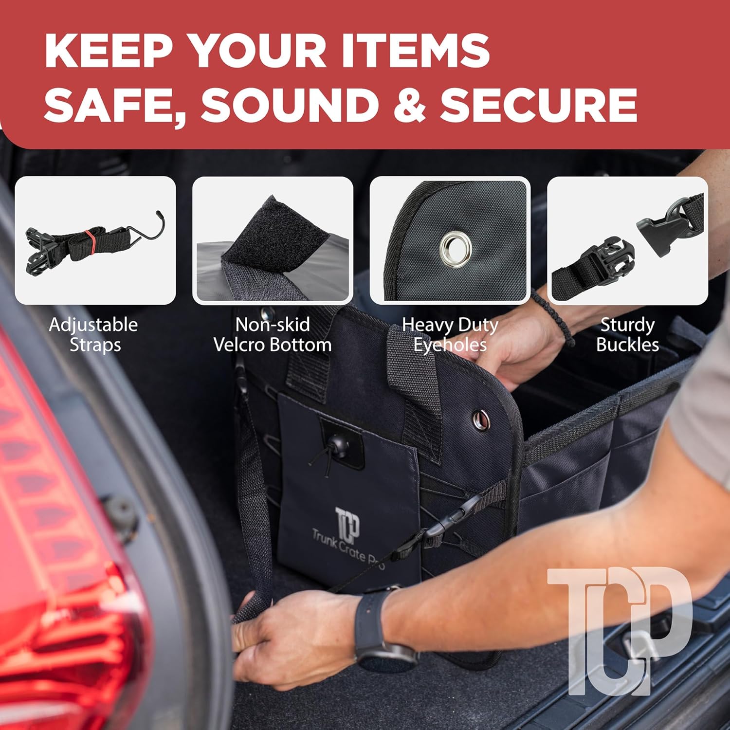 Thumbnail 6 de TrunkCratePro Premium Adjustable Trunk Organizer (Large, Black) for Cars, SUVs, and Trucks