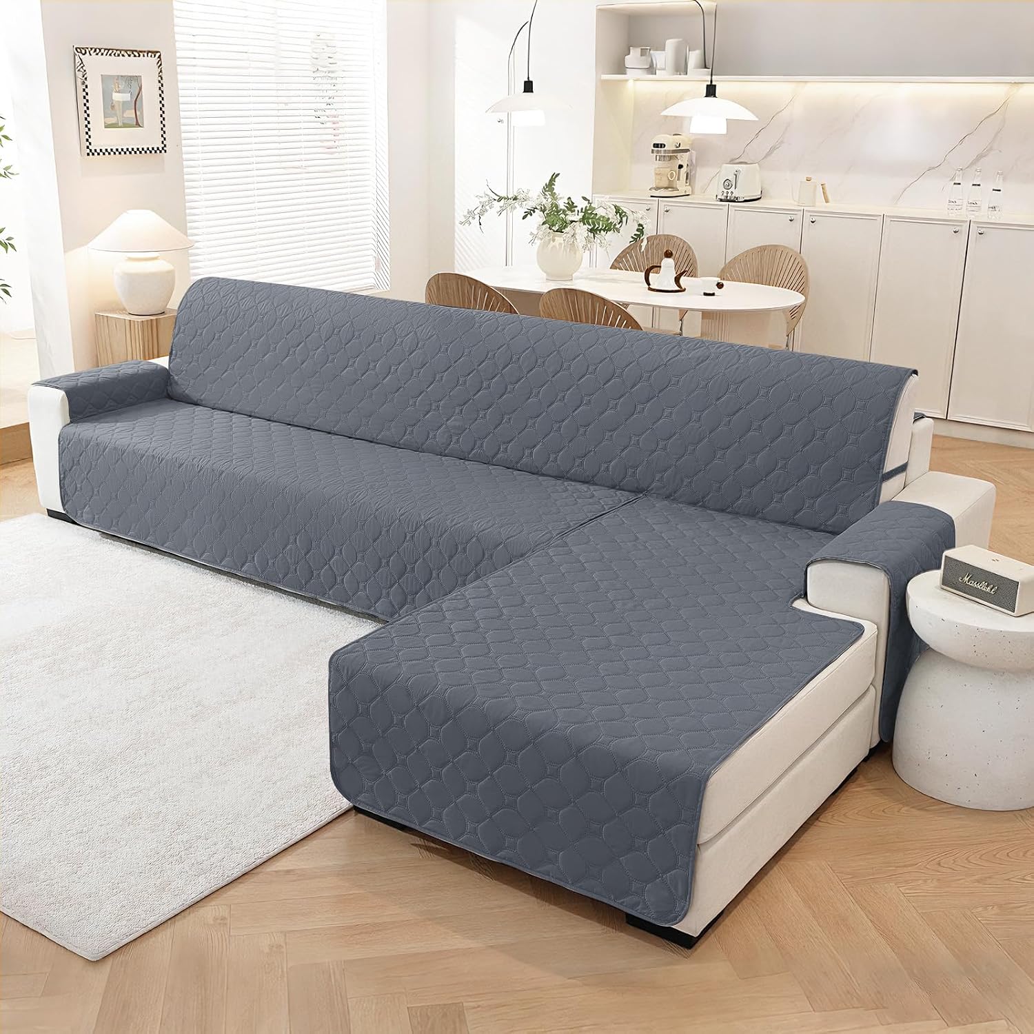 Detalle 2 de Ystyle Impermeable Funda Sofa Chaise Long 3 Plazas Gris Oscuro