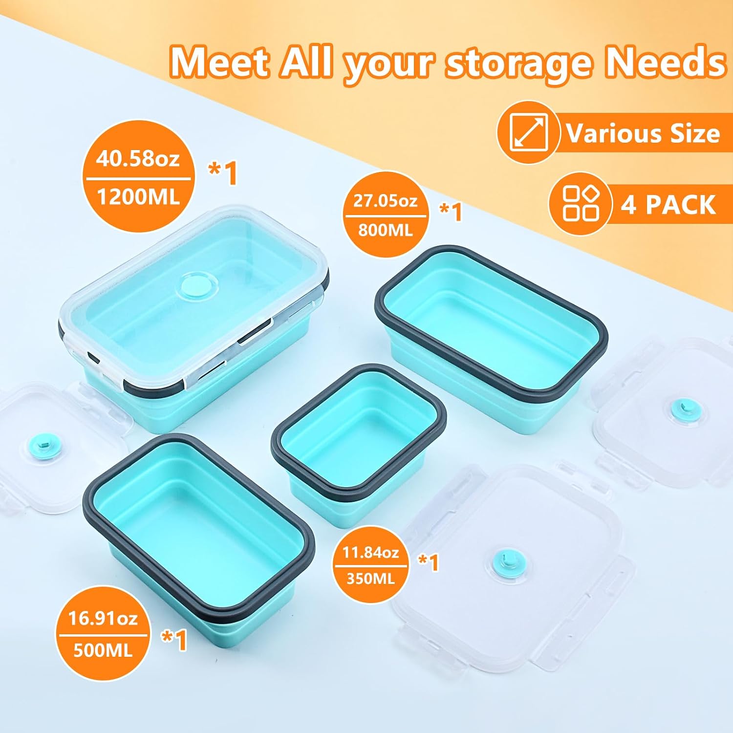 Detalle 2 de Swihorab Collapsible Food Storage Containers, Silicone
