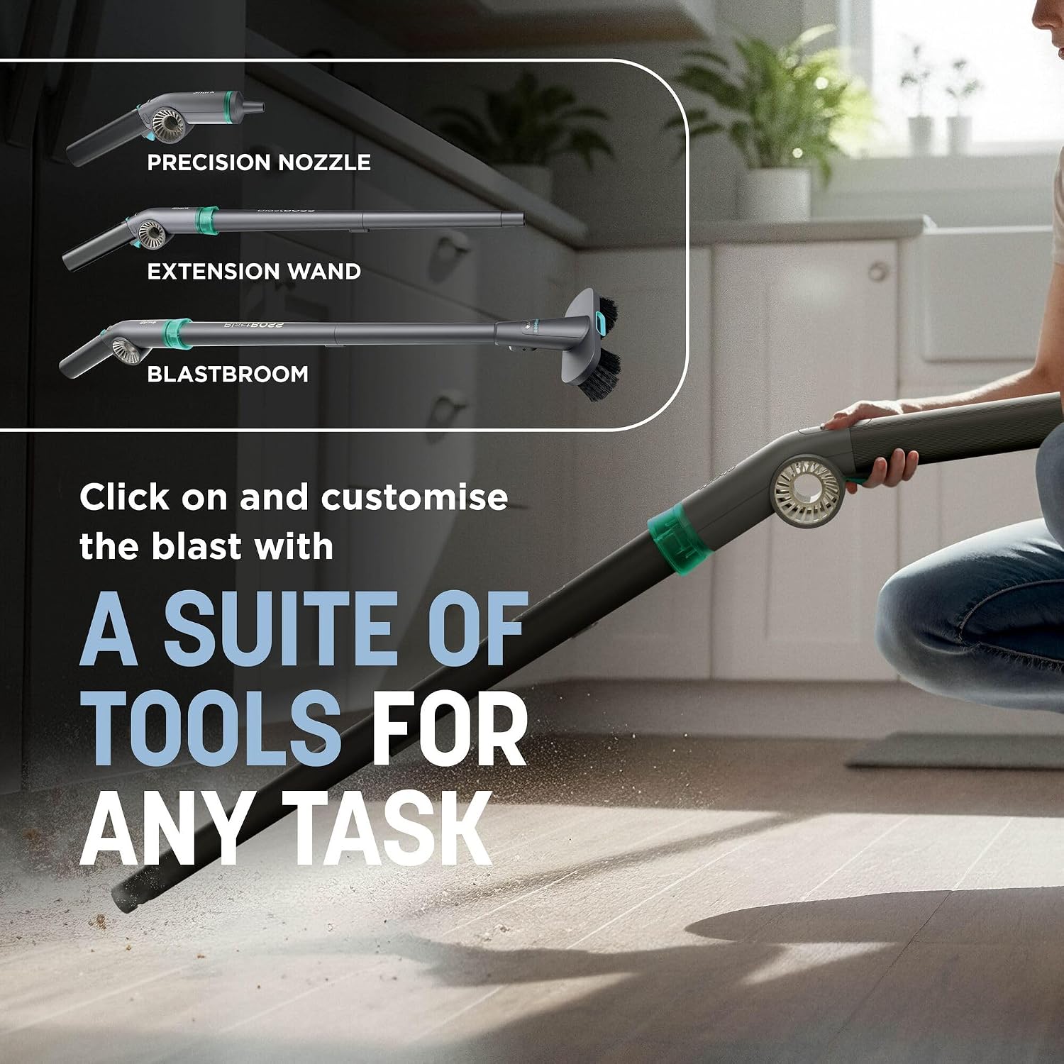 Detalle de Shark BlastBoss All-in-One Cordless Air Blasting System with BlastBroom – Sky AB2111UKBL