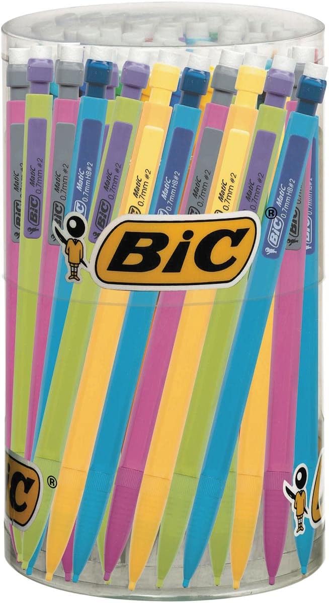 BIC matic 0.7mm HB Mechanical Pencils (Tub of 60) — Non-Refillable, Multicoloured