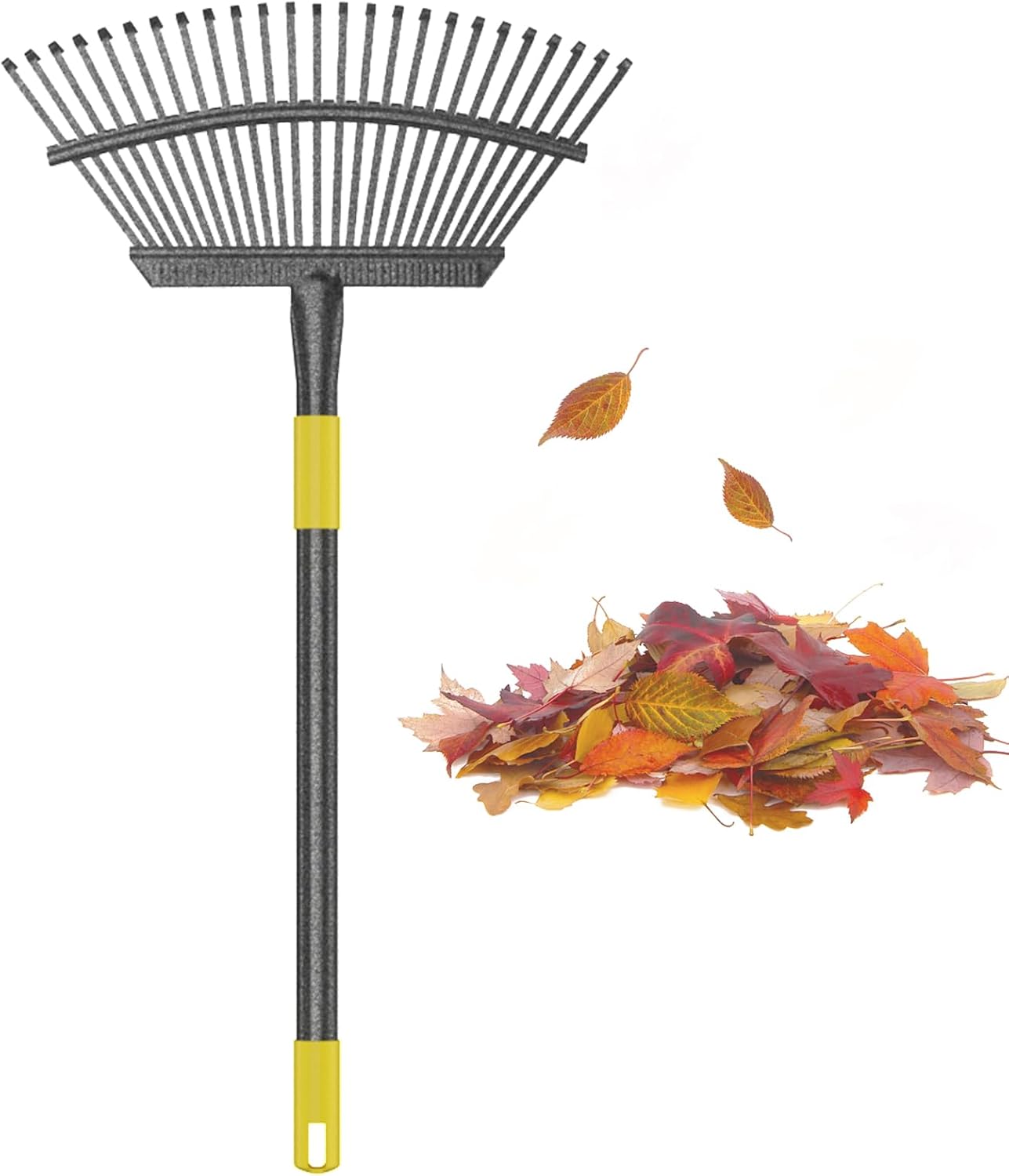 Detalle de Oliynedy leaf rake, adjustable 30–61-inch handle, 18-inch metal head