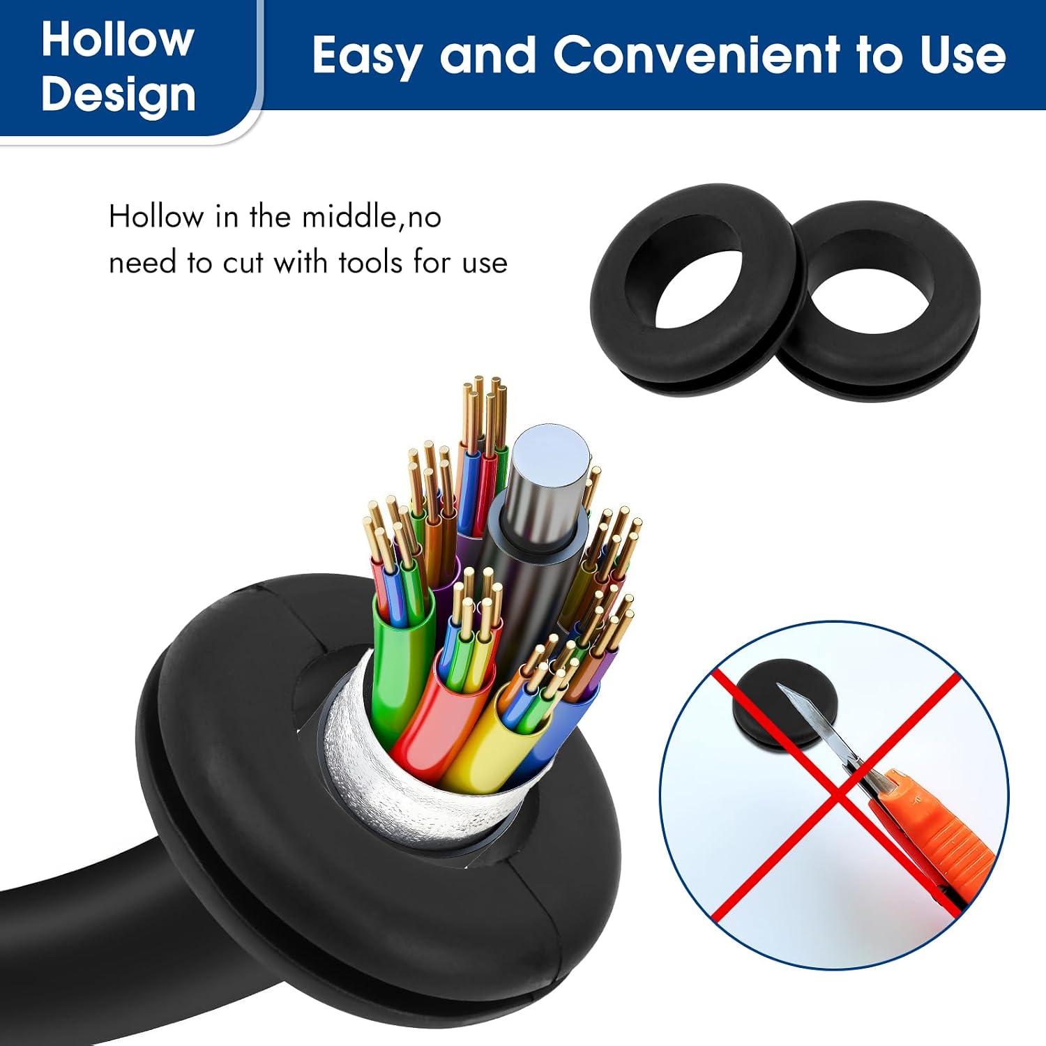 Thumbnail 2 de Opvixi 200-Piece Rubber Grommet Kit, 8 Sizes for Wiring and Hole Coverage