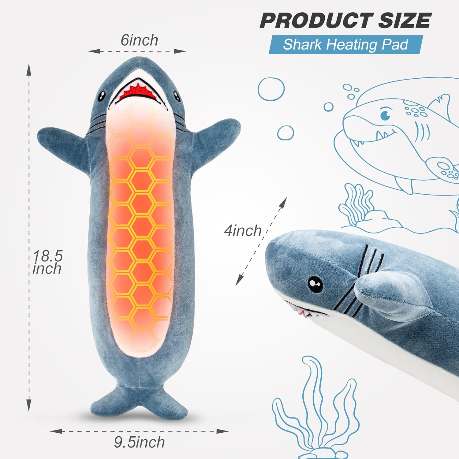 Detalle de HOTHUGZ X10 Shark Plush USB Heating Pad, 3 Heat Levels & Timer