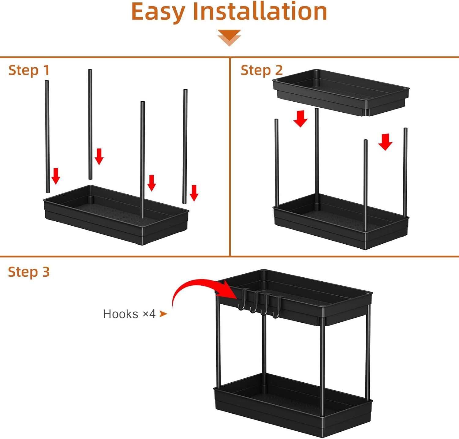 Detalle de TidyTrove 2 Pack Under Sink Storage – 2-Tier Kitchen & Multipurpose Organisation (Black)