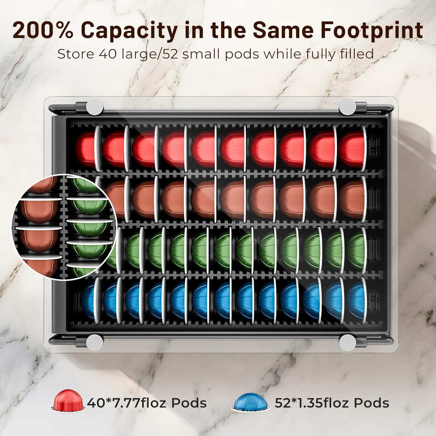 Thumbnail 3 de EVERIE Coffee Pod Drawer Organizer for Nespresso Vertuo Capsules (Pull-Out Drawer, Holds Up to 40/52)