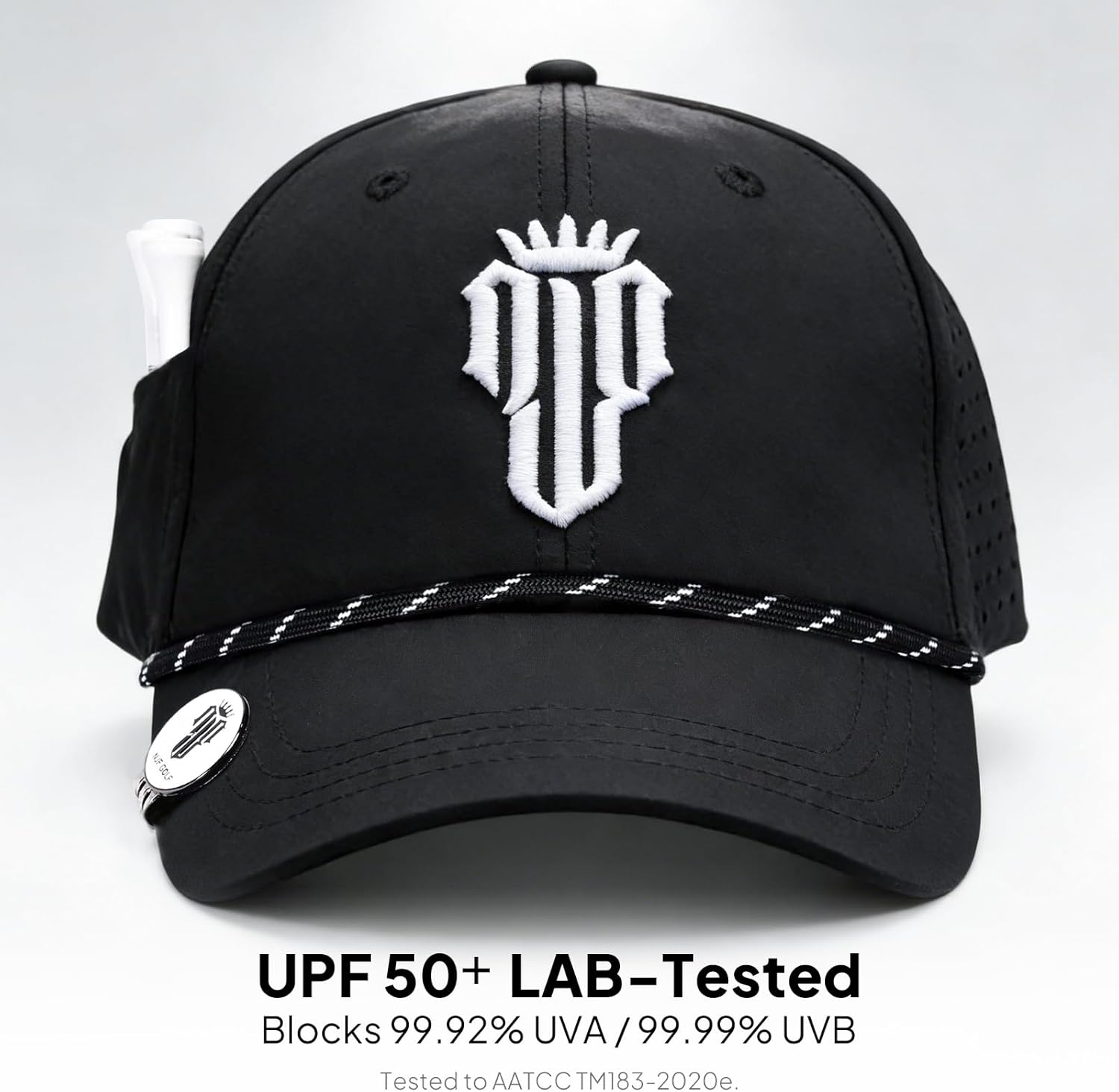 Detalle de NJF Golf Hat Men: Breathable Adjustable Rope Hook-and-Loop Cap with Tee Holder