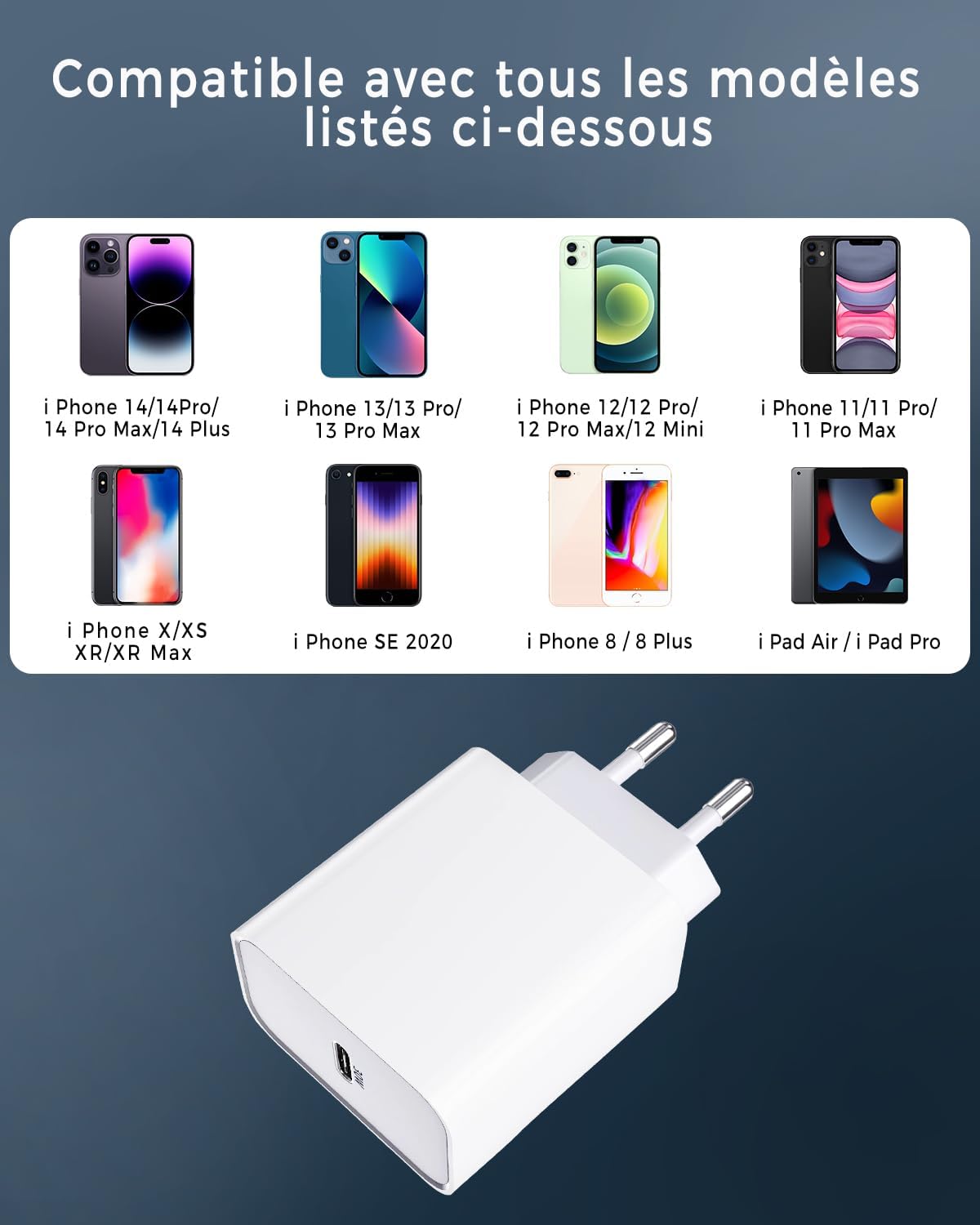 Detalle de Weayege USB-C-snellader met PD 3.0, 2 laders en 2 laadkabels