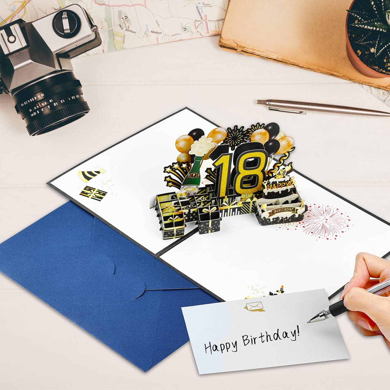 Detalle de Joyoldelf, Biglietto di Auguri di Compleanno per 18° con pop-up 3D e Busta – Omaggio elegante per festeggiare