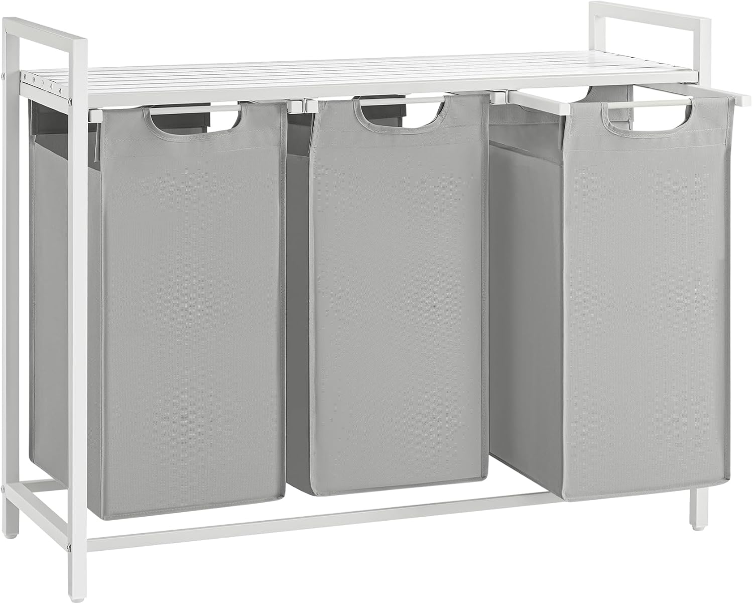 Detalle de VASAGLE BRENTA BLH301W03 – kosz na pranie 120 l z 3 komorami i półką