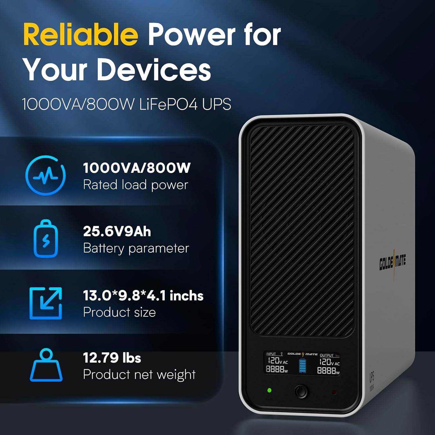 Detalle de GOLDENMATE Lithium UPS 1000VA