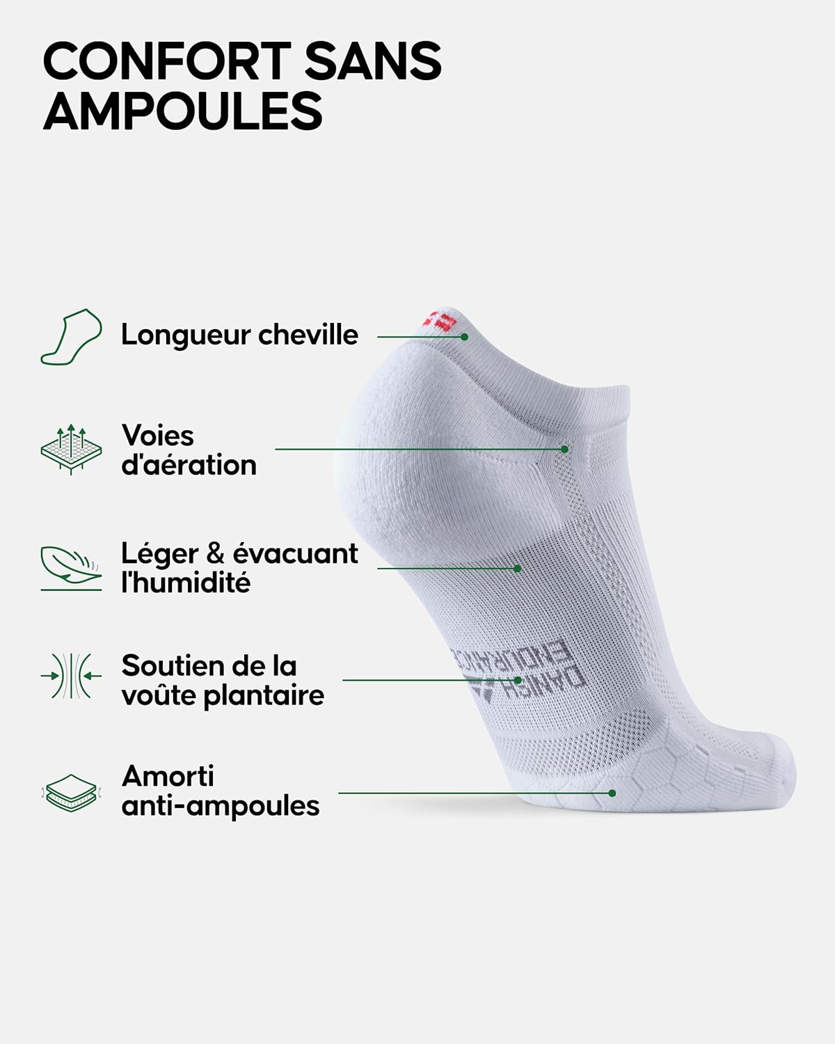 Thumbnail 1 de Danish Endurance Chaussettes courtes de running longue distance (anti-ampoules) – Unisexe, 3 paires