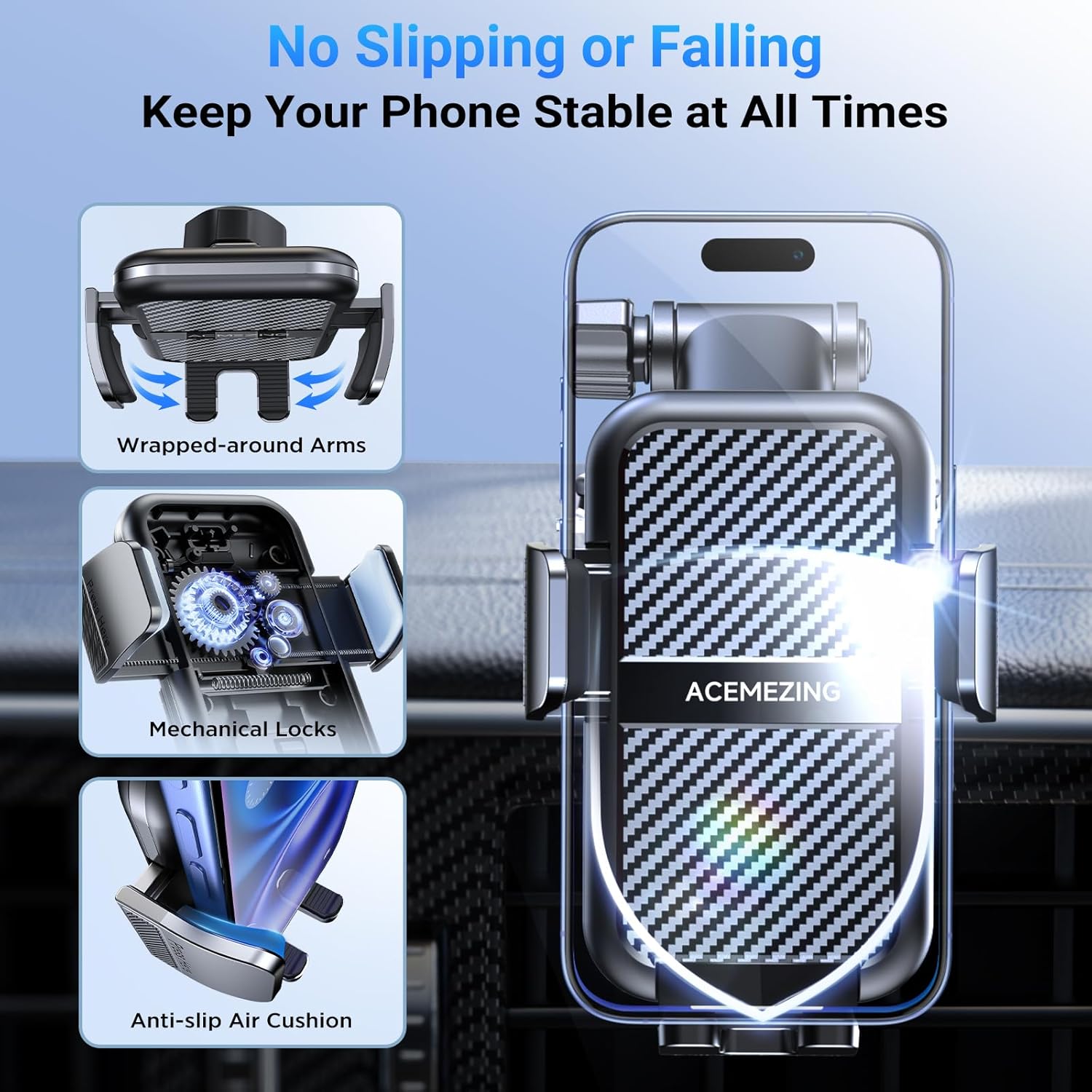 Detalle 2 de ACMEZING 3-in-1 Car Phone Holder 122 lbs
