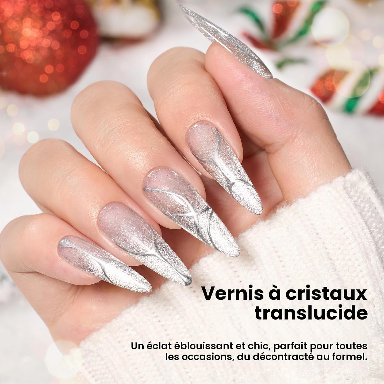 Detalle de Beetles Star Cascade BT-CL755US kattenoog-gelnagellak zilverglitter 15 ml