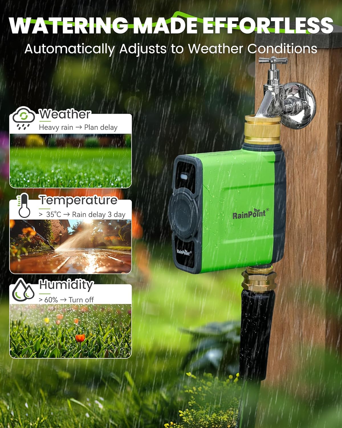 Thumbnail 6 de RAINPOINT WiFi Water Timer with Brass Inlet/Outlet and Weather-Based Automatic Watering, 6 Schedules