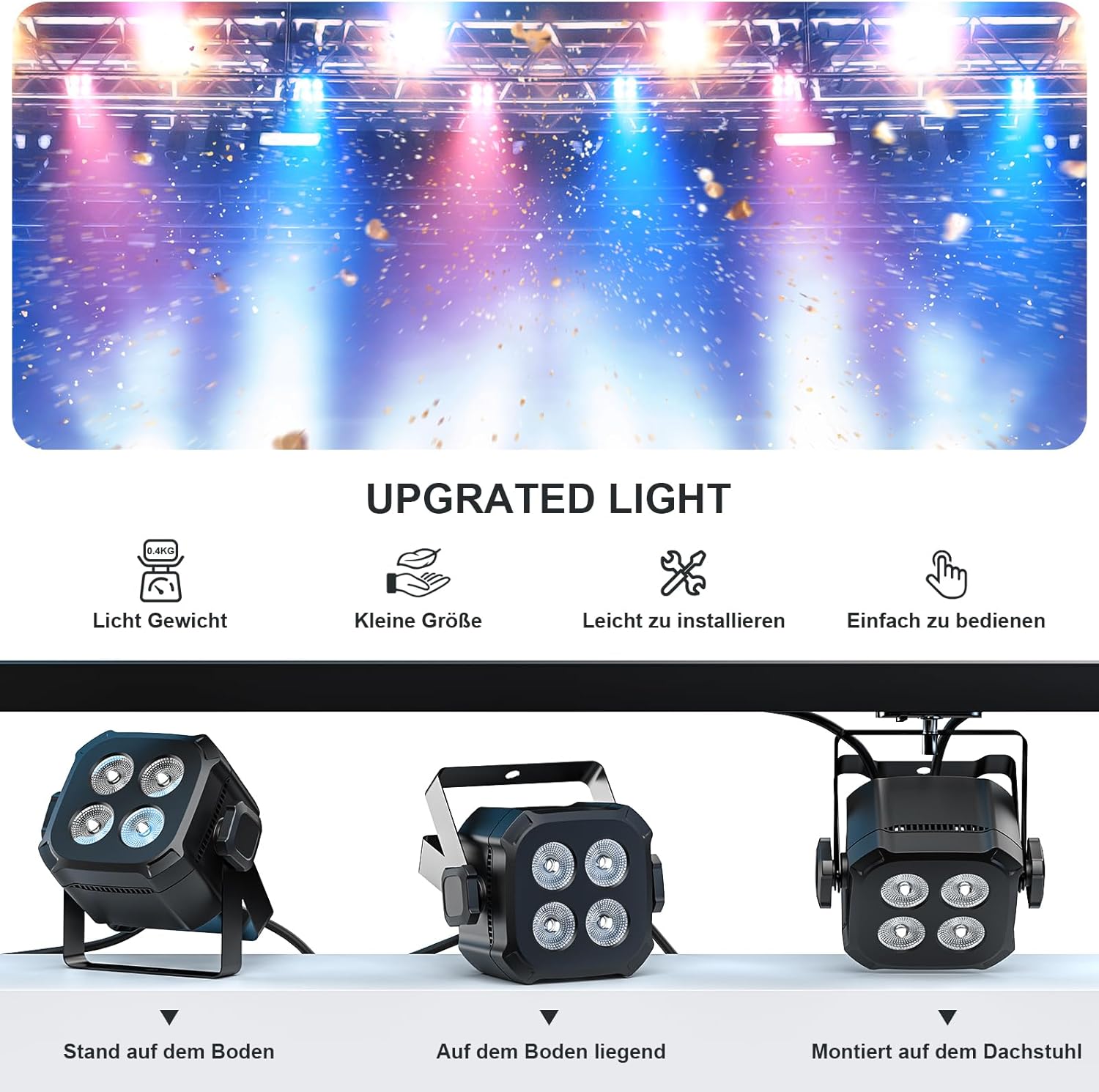 Thumbnail 4 de Rtktoup 4PCS RGBW LED Par Scheinwerfer – 40W DMX 4/8CH, Fernbedienung, tragbar, Partylicht für DJ Bühne Bar Hochzeit