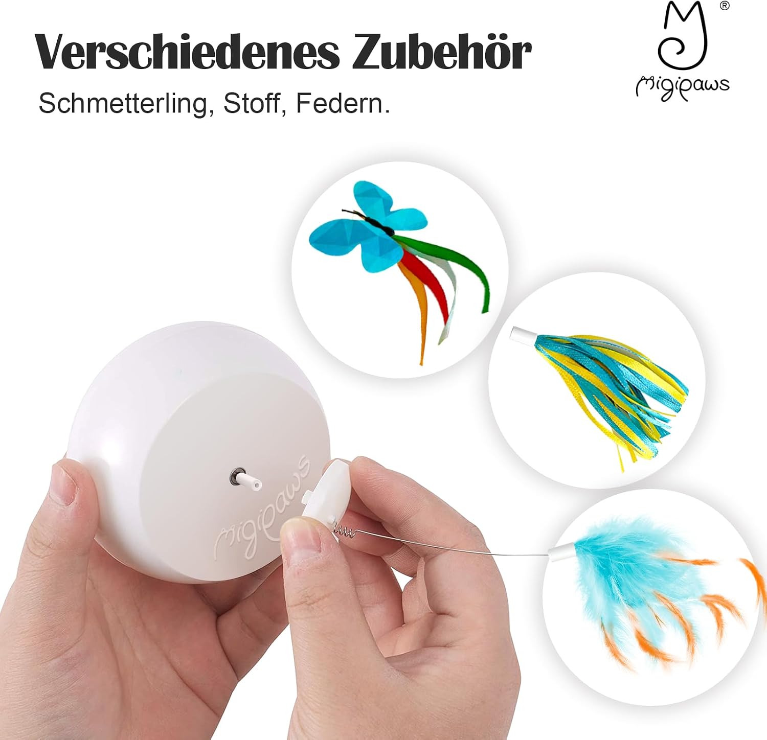 Detalle de Migipaws Katzenspielzeug – Elektrisches interaktives Schmetterling- und Federenspielzeug mit 360° Kugeldrehung