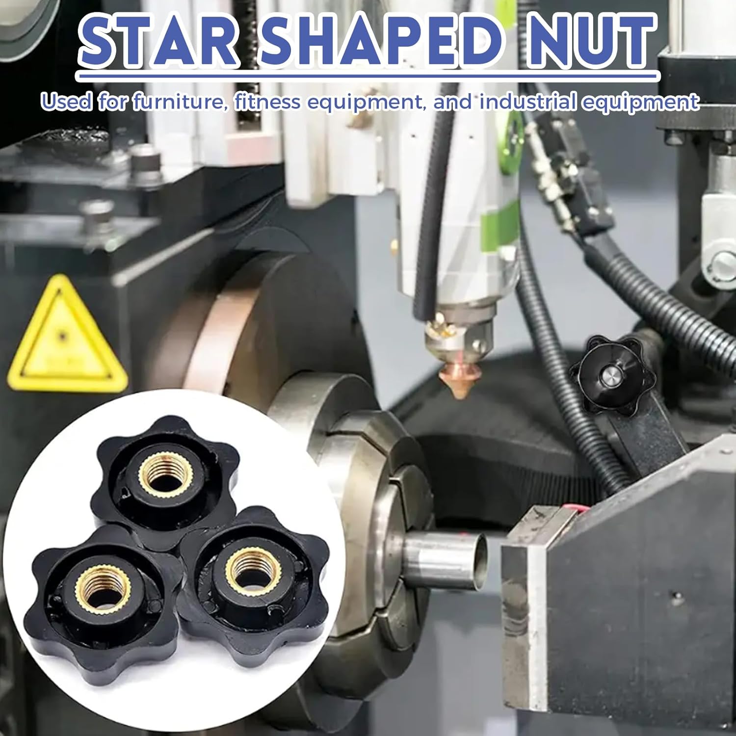 Thumbnail 1 de 10er-Set M5 Flügelmuttern Schwarz mit 32 mm Kunststoff-Sternknäufen – Rändelschrauben & Spannmuttern für Möbel, Maschinen und Fitnessgeräte