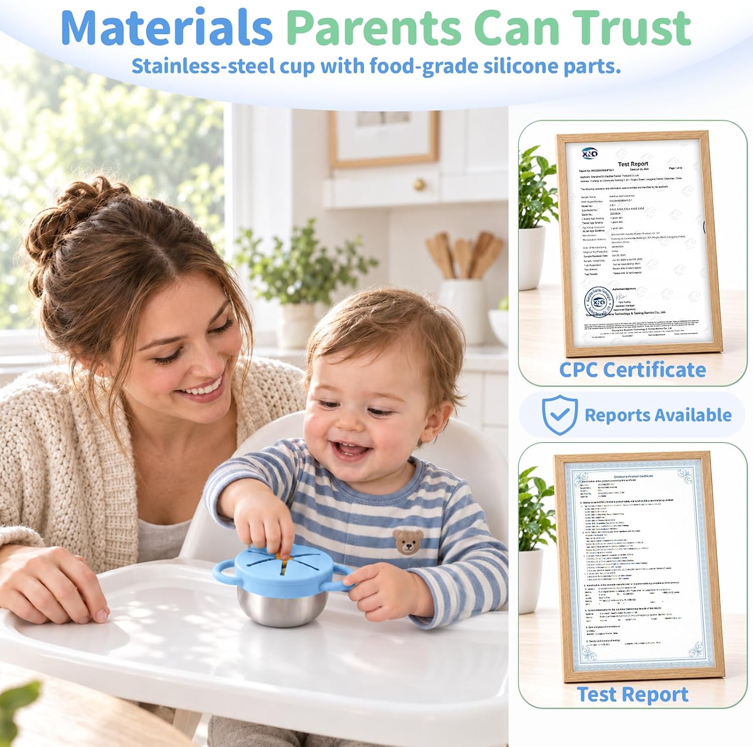 Detalle de Daximo 2-Pack Toddler Snack Cups, 6 oz Stainless Steel with Silicone Lids