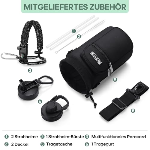 Thumbnail 5 de HydroPal 1.9L Edelstahl Isolierflasche mit Strohhalm – 2 Deckel, auslaufsicher
