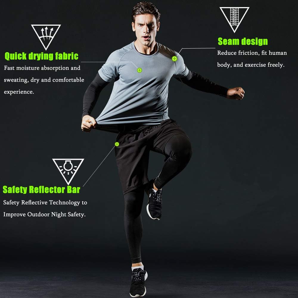 Detalle de Herren Sport-Laufset im 4er- oder 5er-Pack: athletisches Shirt & Shorts/Kompressionsshirt mit Hose