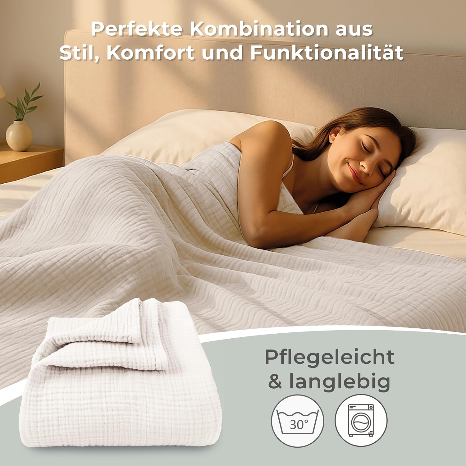 Thumbnail 6 de LAYNENBURG Premium Musselin Tagesdecke 150x200 cm (100% Baumwolle) – extraweiche Sommerdecke in Altrosa