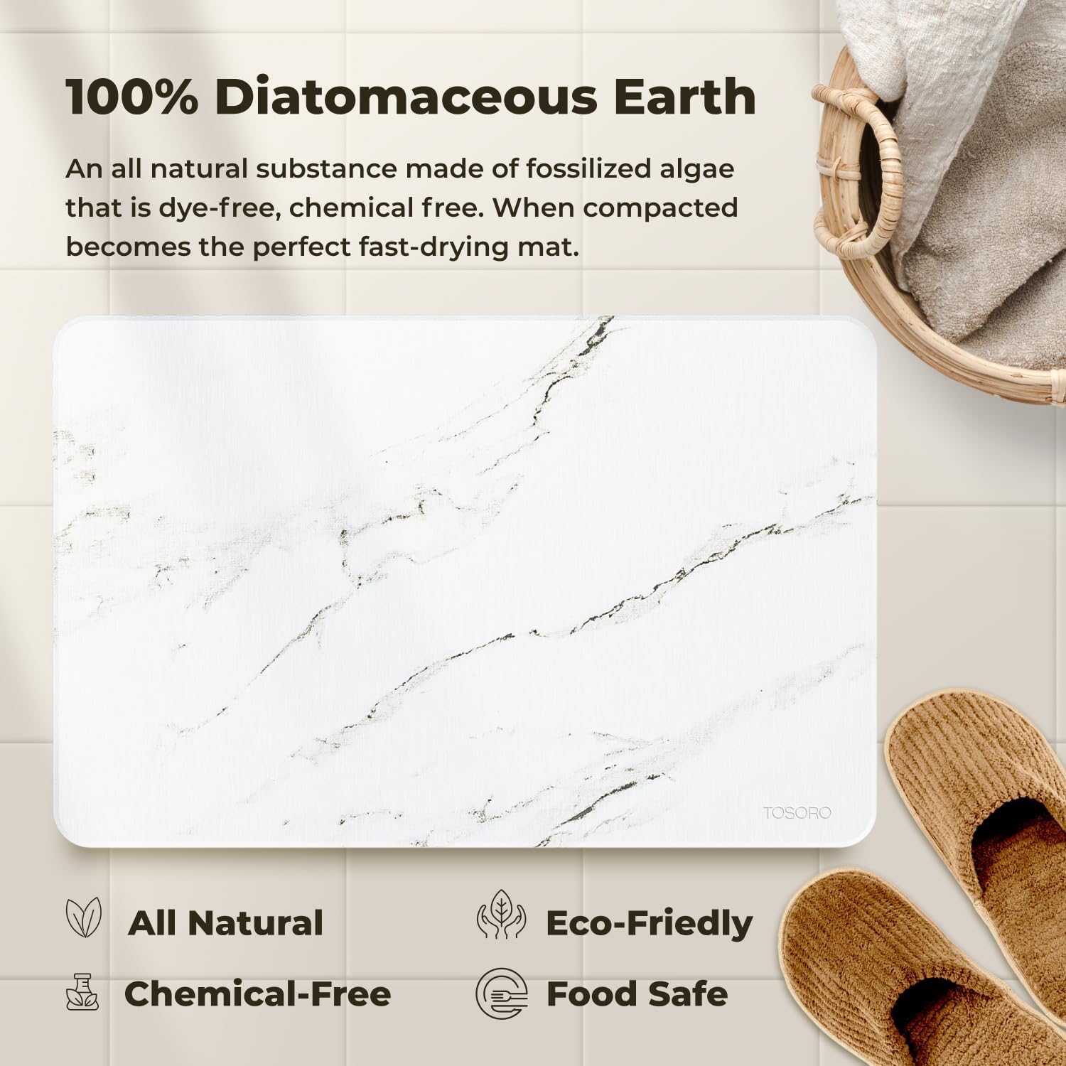 Thumbnail 4 de TOSORO Stone Bath Mat: Diatomaceous Earth Non-Slip Quick-Drying Shower Mat (23.5 x 15) – Sandstone